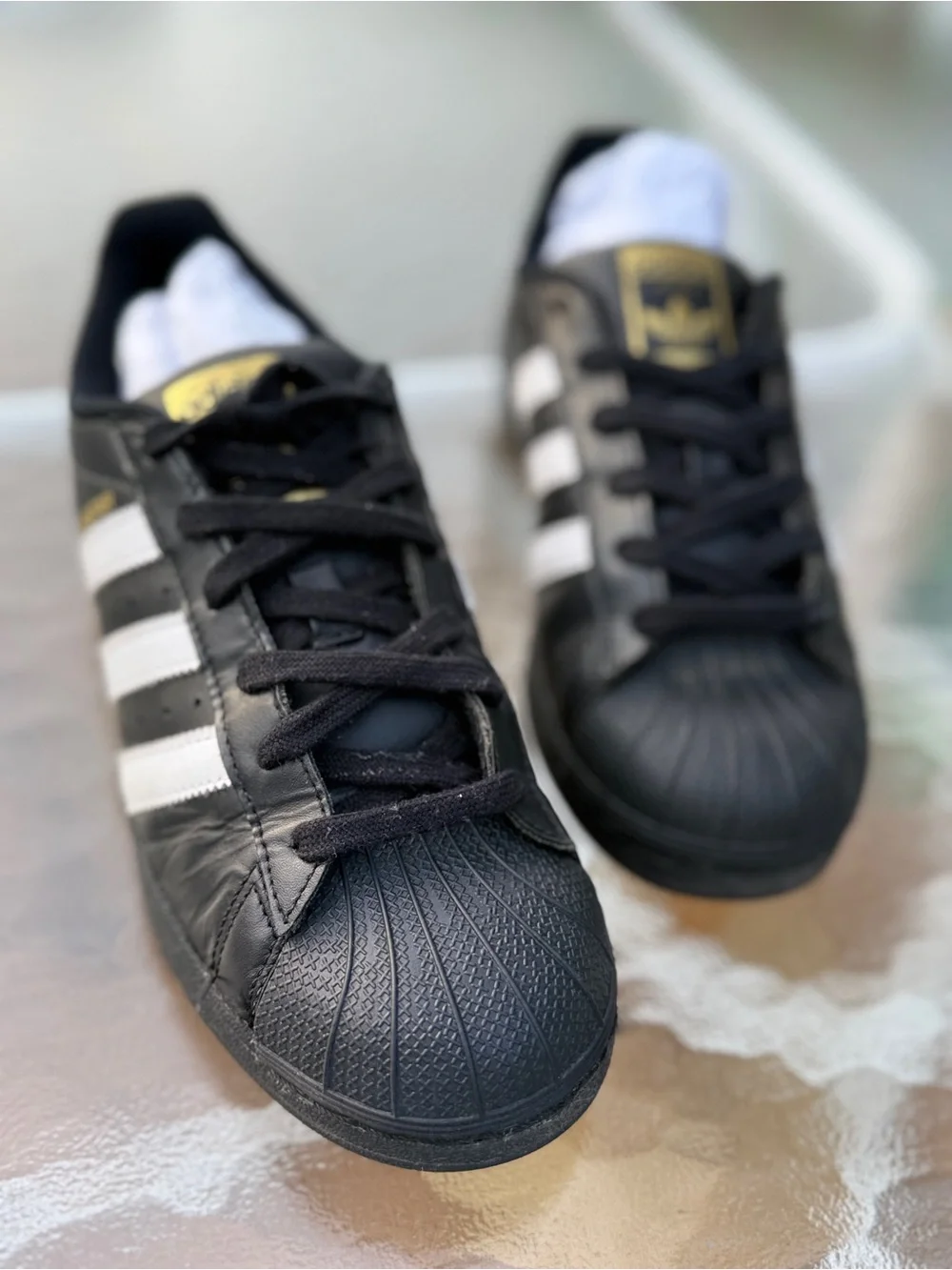 adidas Black White Sneakers with Gold Logo Accent
